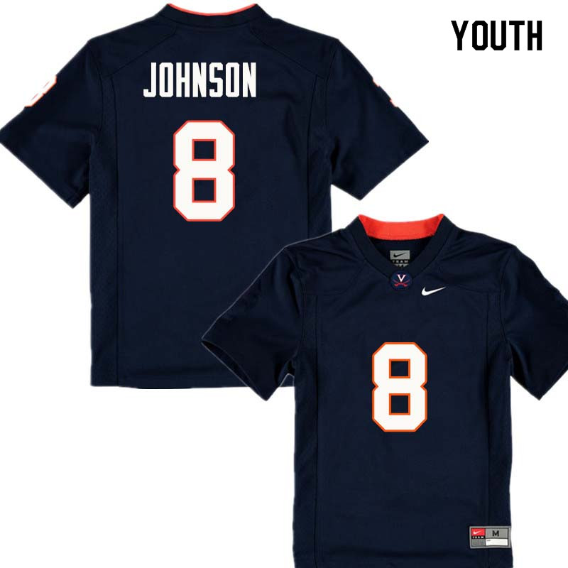 Youth #8 Keeon Johnson Virginia Cavaliers College Football Jerseys Sale-Navy - Click Image to Close